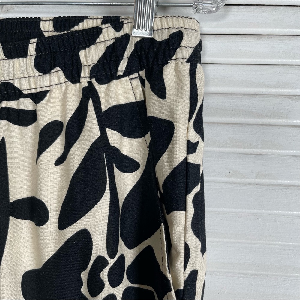 Serra Linen Pants M Wide Leg Black Beige Abstract Print Summer Resort Wear - Picture 4 of 11